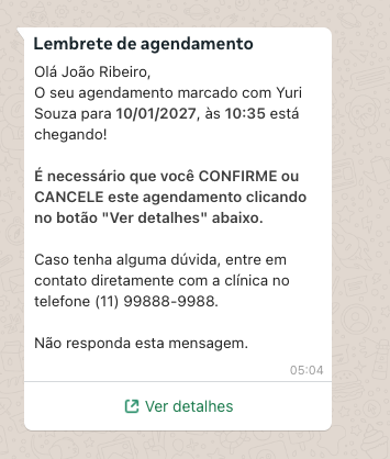 Lembrete de consulta via WhatsApp